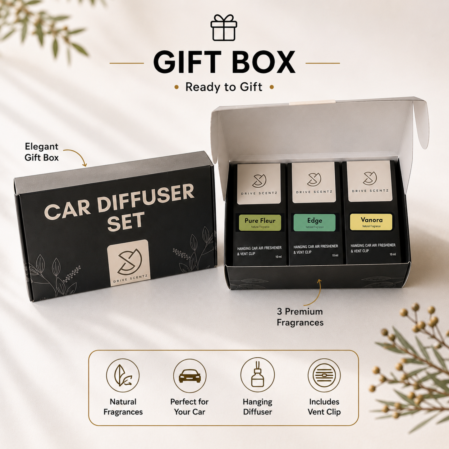 Edge, Vanora & Pure Fleur - Car Diffuser Set Fragance - Pack x 3